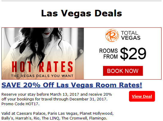 SAVE 20% Off Las Vegas Room Rates!